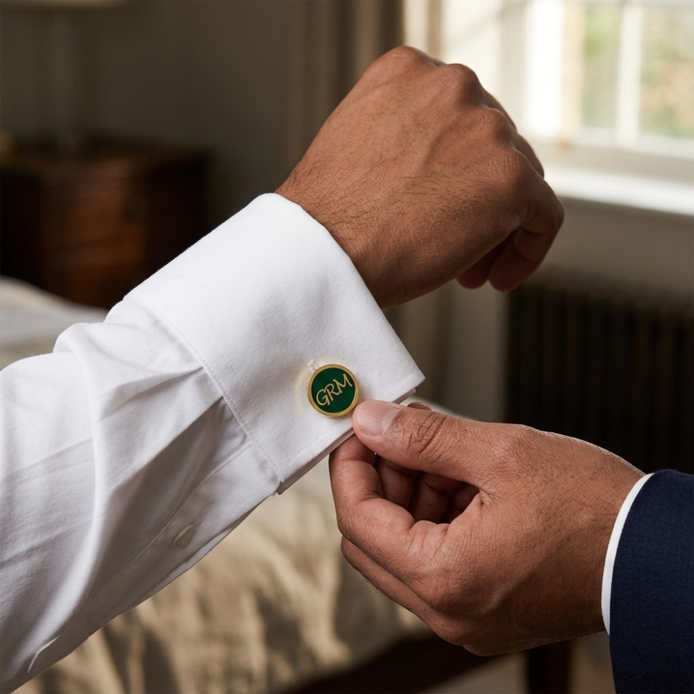 Bazinco Personalized Round Enamel Monogram Cufflinks – Custom Initial Cufflinks for Men