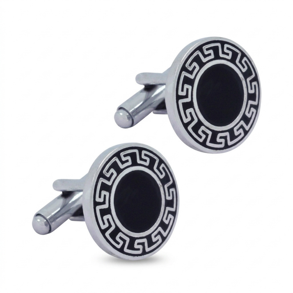 Bazinco Classic Black Enamel Cufflinks for Men – Premium Round Formal Shirt Cufflinks for Business & Wedding Wear