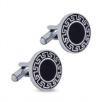 Bazinco Classic Black Enamel Cufflinks for Men – Premium Round Formal Shirt Cufflinks for Business & Wedding Wear