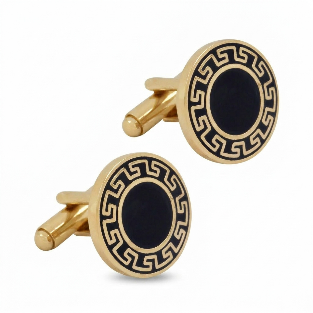 Bazinco Classic Black Enamel Cufflinks for Men – Premium Round Formal Shirt Cufflinks for Business & Wedding Wear