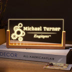 Bazinco Personalized Engineer LED Name Sign with Custom Name – Acrylic Desk Lamp with Gear Design, Engineering Gift & Office Decor