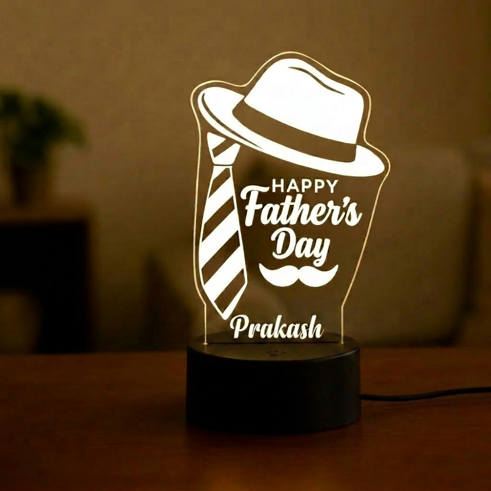 Bazinco Personalized Father’s Day LED Acrylic Lamp | Custom Dad Night Light Gift with Name