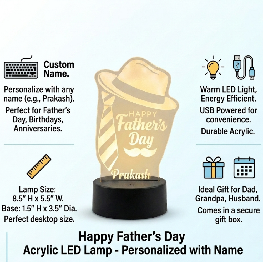 Bazinco Personalized Father’s Day LED Acrylic Lamp | Custom Dad Night Light Gift with Name