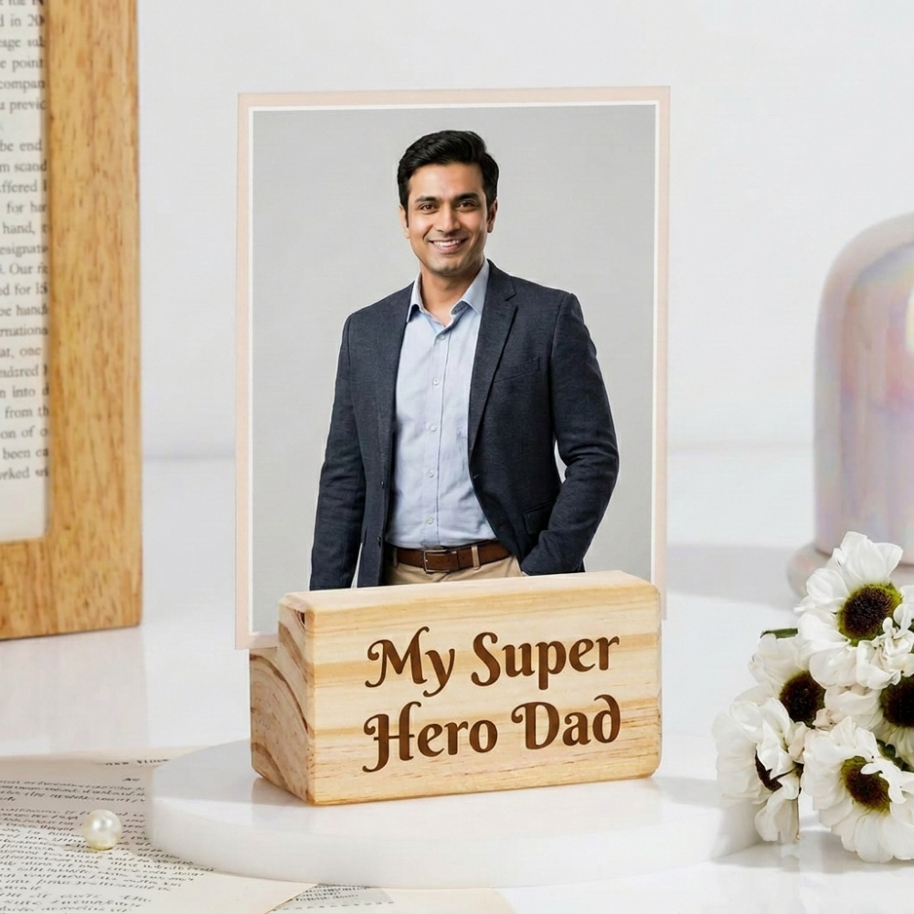 Bazinco Custom Father’s Day Wooden Photo Frame – Personalized Dad Picture Stand Gift