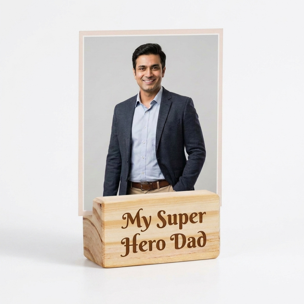 Bazinco Custom Father’s Day Wooden Photo Frame – Personalized Dad Picture Stand Gift