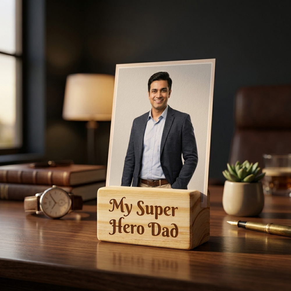 Bazinco Custom Father’s Day Wooden Photo Frame – Personalized Dad Picture Stand Gift