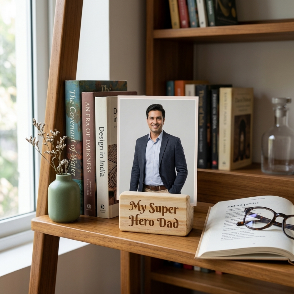 Bazinco Custom Father’s Day Wooden Photo Frame – Personalized Dad Picture Stand Gift