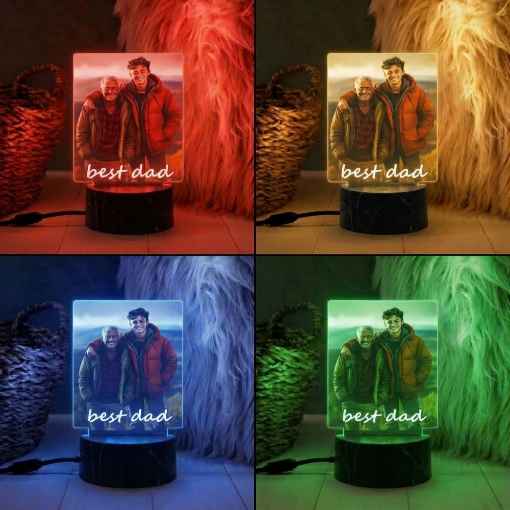 Bazinco Personalized Best Dad LED Acrylic Lamp | Custom Photo Night Light Gift for Father
