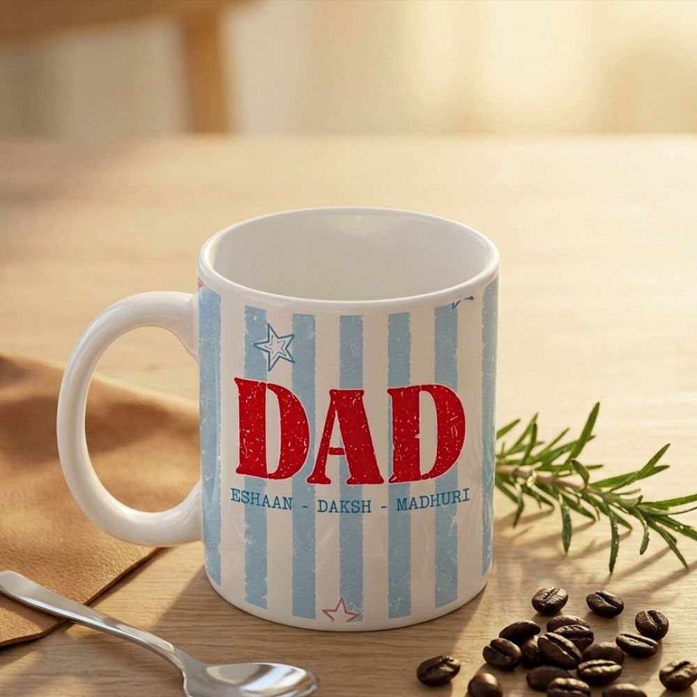 Bazinco Personalized Dad Name Mug – Custom Family Names Ceramic Coffee Mug Gift