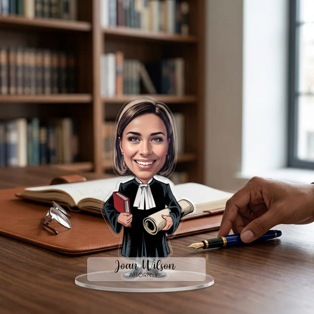 Bazinco Personalized Female Attorney Caricature Standee | Custom Lawyer Acrylic Standee with Photo & Name | Unique Gift for Lawyers, Advocates & Legal Professionals