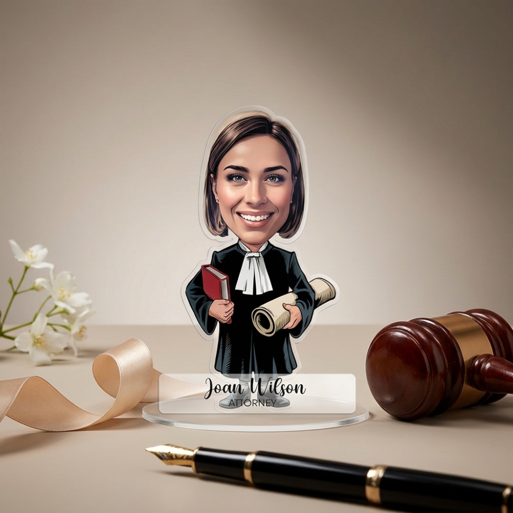 Bazinco Personalized Female Attorney Caricature Standee | Custom Lawyer Acrylic Standee with Photo & Name | Unique Gift for Lawyers, Advocates & Legal Professionals
