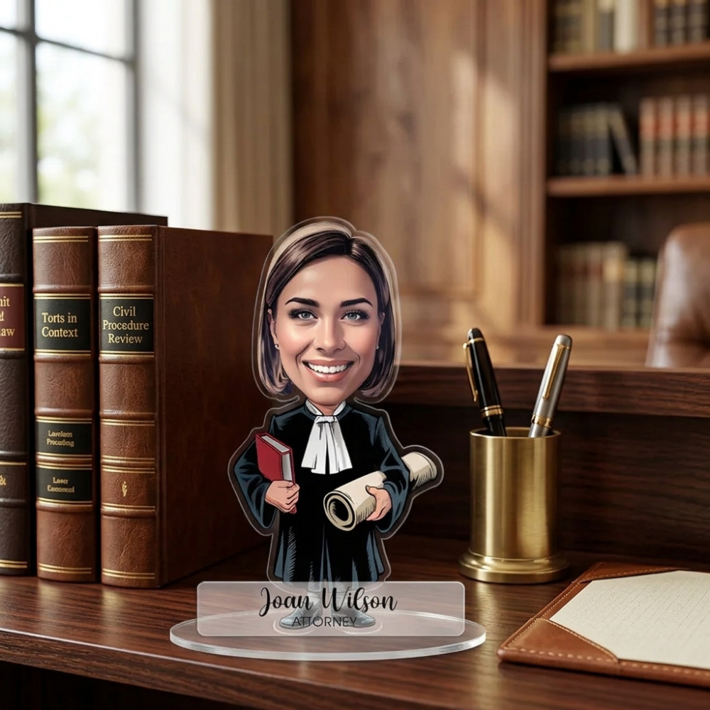 Bazinco Personalized Female Attorney Caricature Standee | Custom Lawyer Acrylic Standee with Photo & Name | Unique Gift for Lawyers, Advocates & Legal Professionals
