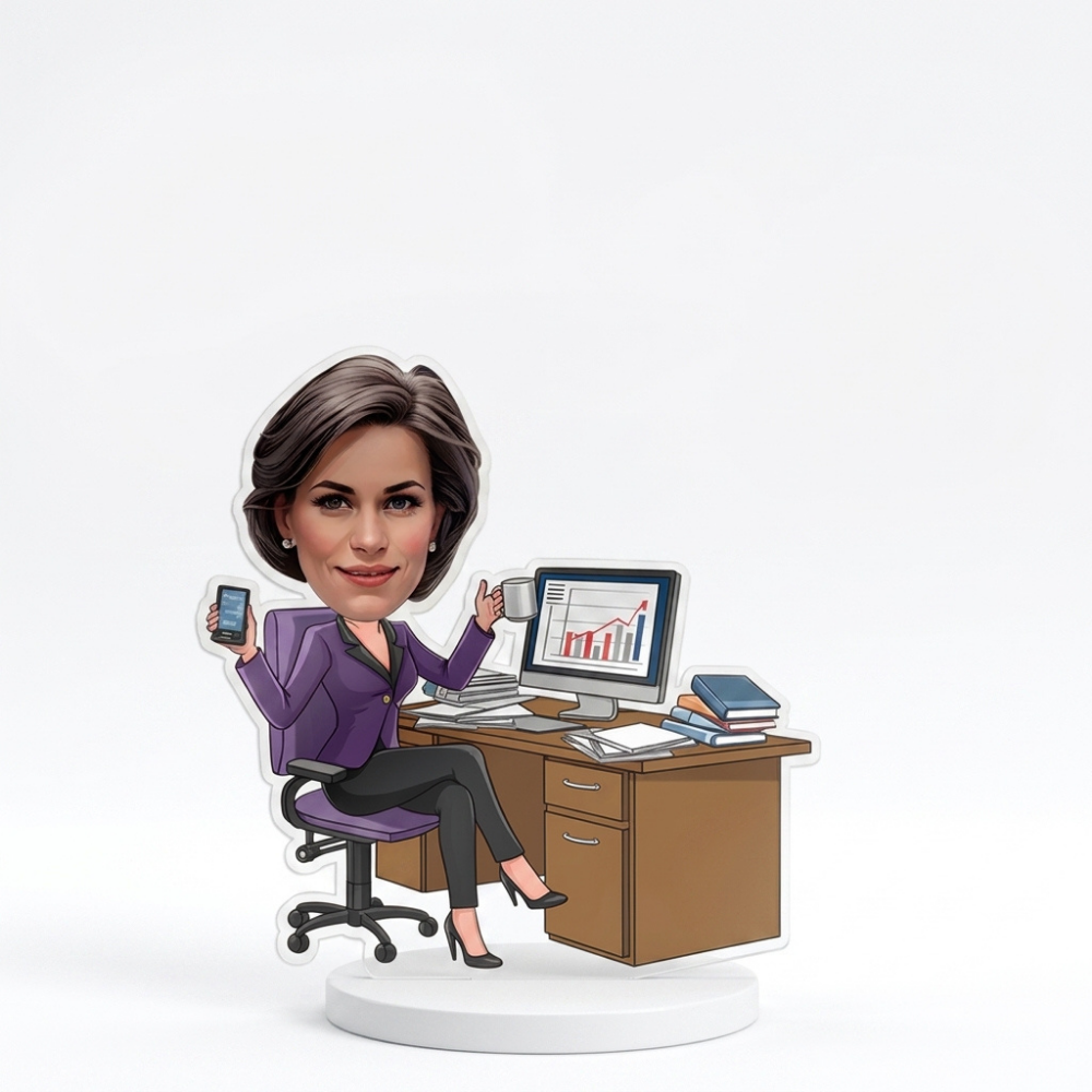 Custom Business Woman Caricature Standee | Personalized Office Desk Figurine | Executive Corporate Gift for Boss, Manager & Professional | Bazinco