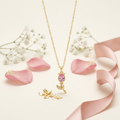 Bazinco Pink Crystal Floral Pendant Necklace for Her | Rose Gold Plated Flower Bud Charm | Elegant Fashion Jewelry