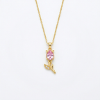 Bazinco Pink Crystal Floral Pendant Necklace for Her | Rose Gold Plated Flower Bud Charm | Elegant Fashion Jewelry