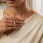 Bazinco Pink Crystal Floral Pendant Necklace for Her | Rose Gold Plated Flower Bud Charm | Elegant Fashion Jewelry