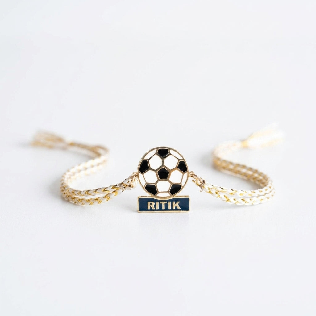Bazinco Personalized Football Rakhi with Custom Name | Soccer Ball Rakhi for Brother | Sports Lover Raksha Bandhan Gift