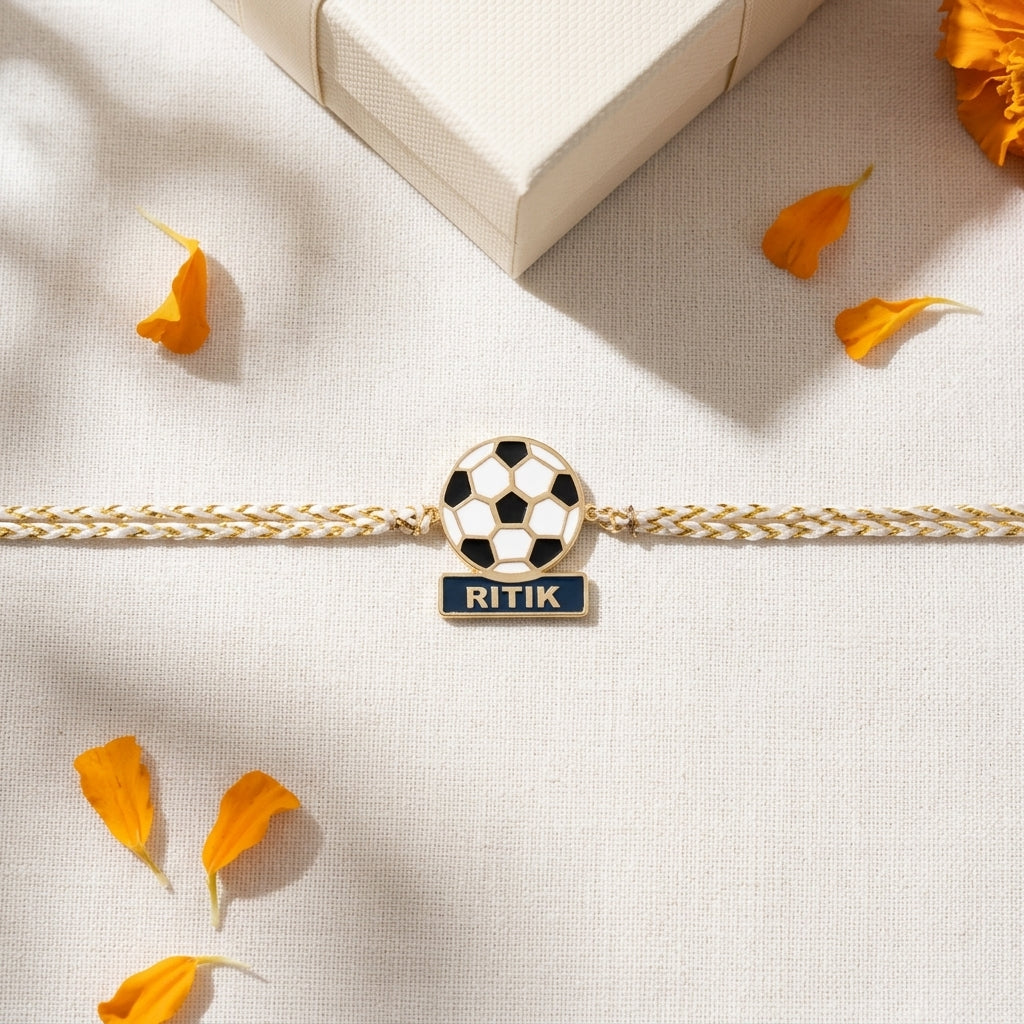 Bazinco Personalized Football Rakhi with Custom Name | Soccer Ball Rakhi for Brother | Sports Lover Raksha Bandhan Gift