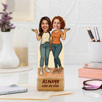 Bazinco Forever Besties Personalized Caricature | Custom Friendship Acrylic Plaque with Wooden Base | Best Friend Gift for Birthday, Friendship Day & Special Occasions