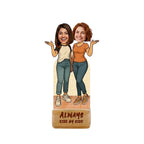 Bazinco Forever Besties Personalized Caricature | Custom Friendship Acrylic Plaque with Wooden Base | Best Friend Gift for Birthday, Friendship Day & Special Occasions