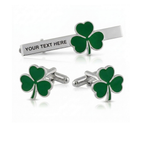 Bazinco Personalized Four Leaf Clover Cufflinks & Tie Bar Set – Lucky Shamrock Gold Finish Accessories for Men