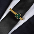 Bazinco Personalized Four Leaf Clover Cufflinks & Tie Bar Set – Lucky Shamrock Gold Finish Accessories for Men