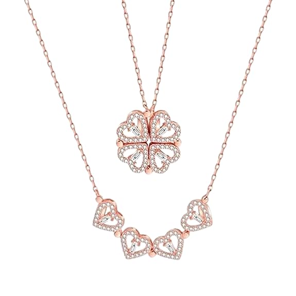 Bazinco Four Leaf Clover Heart Necklace – Elegant Rose Gold Designer Jewelry