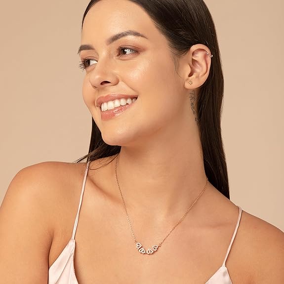 Bazinco Four Leaf Clover Heart Necklace – Elegant Rose Gold Designer Jewelry