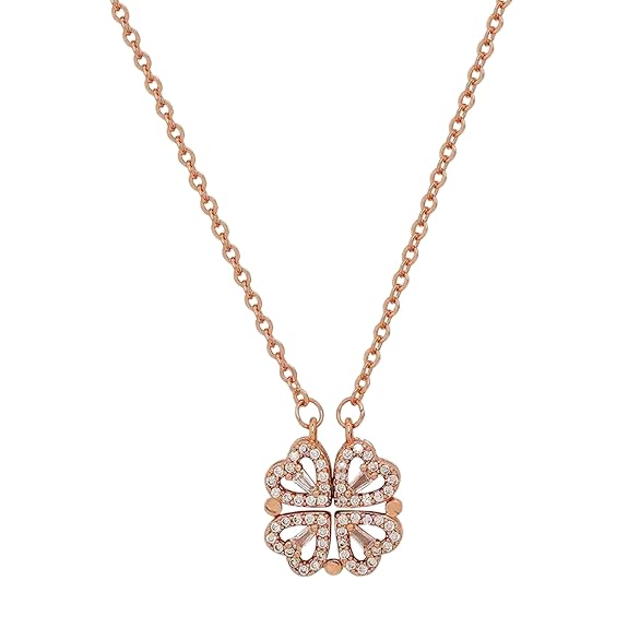 Bazinco Four Leaf Clover Heart Necklace – Elegant Rose Gold Designer Jewelry