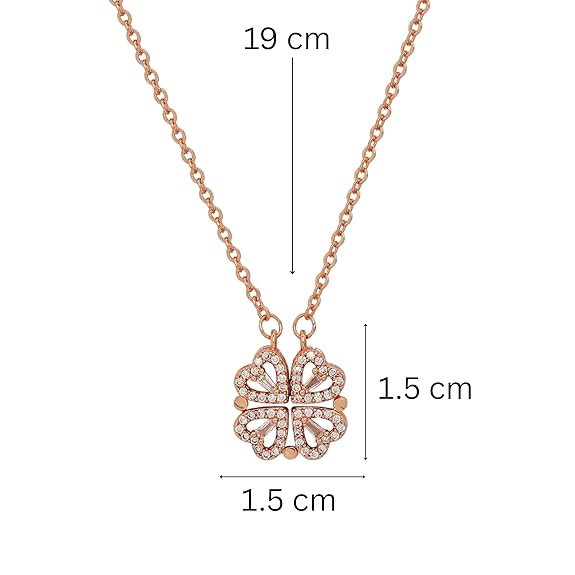 Bazinco Four Leaf Clover Heart Necklace – Elegant Rose Gold Designer Jewelry