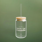 Bazinco Fueled by Female Rage & Matcha Glass Can Tumbler with Bamboo Lid & Glass Straw | 16 Oz Aesthetic Iced Coffee Cup | Reusable Matcha Glass for Coffee, Tea & Cold Drinks