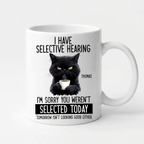 Bazinco Selective Hearing Funny Black Cat Ceramic Coffee Mug | Grumpy Cat Quote Printed Coffee Cup | Premium Funny Cat Lover Mug | Novelty Gift for Home & Office | 325 ml