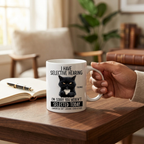 Bazinco Selective Hearing Funny Black Cat Ceramic Coffee Mug | Grumpy Cat Quote Printed Coffee Cup | Premium Funny Cat Lover Mug | Novelty Gift for Home & Office | 325 ml