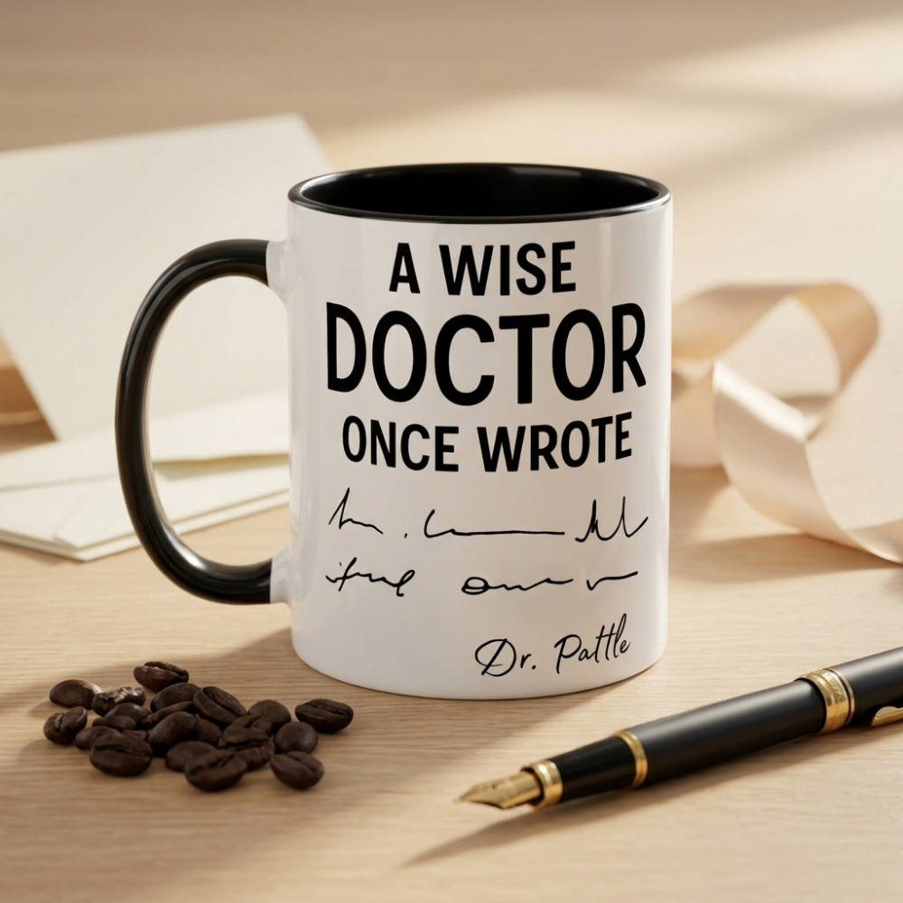 Bazinco Personalized Doctor PZ Mug | A Wise Doctor Once Wrote Funny Handwriting Coffee Mug | Custom Name Ceramic Mug | Gift for Doctor, Physician & Medical Student | 11 Oz