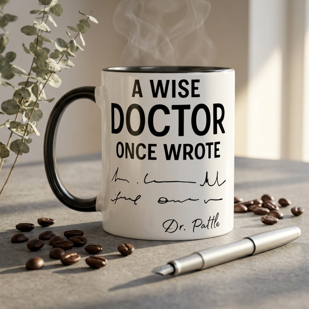 Bazinco Personalized Doctor PZ Mug | A Wise Doctor Once Wrote Funny Handwriting Coffee Mug | Custom Name Ceramic Mug | Gift for Doctor, Physician & Medical Student | 11 Oz