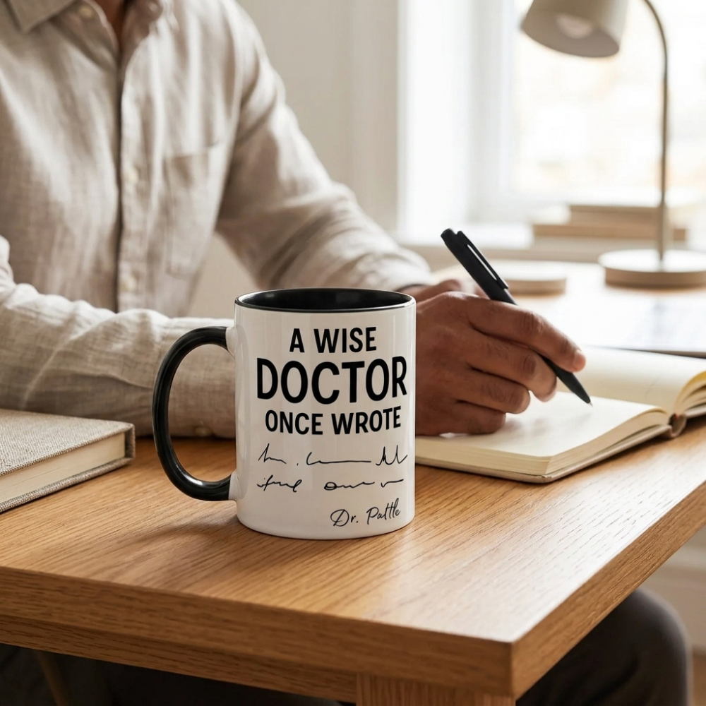 Bazinco Personalized Doctor PZ Mug | A Wise Doctor Once Wrote Funny Handwriting Coffee Mug | Custom Name Ceramic Mug | Gift for Doctor, Physician & Medical Student | 11 Oz