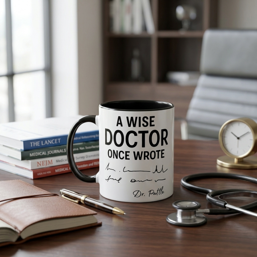 Bazinco Personalized Doctor PZ Mug | A Wise Doctor Once Wrote Funny Handwriting Coffee Mug | Custom Name Ceramic Mug | Gift for Doctor, Physician & Medical Student | 11 Oz