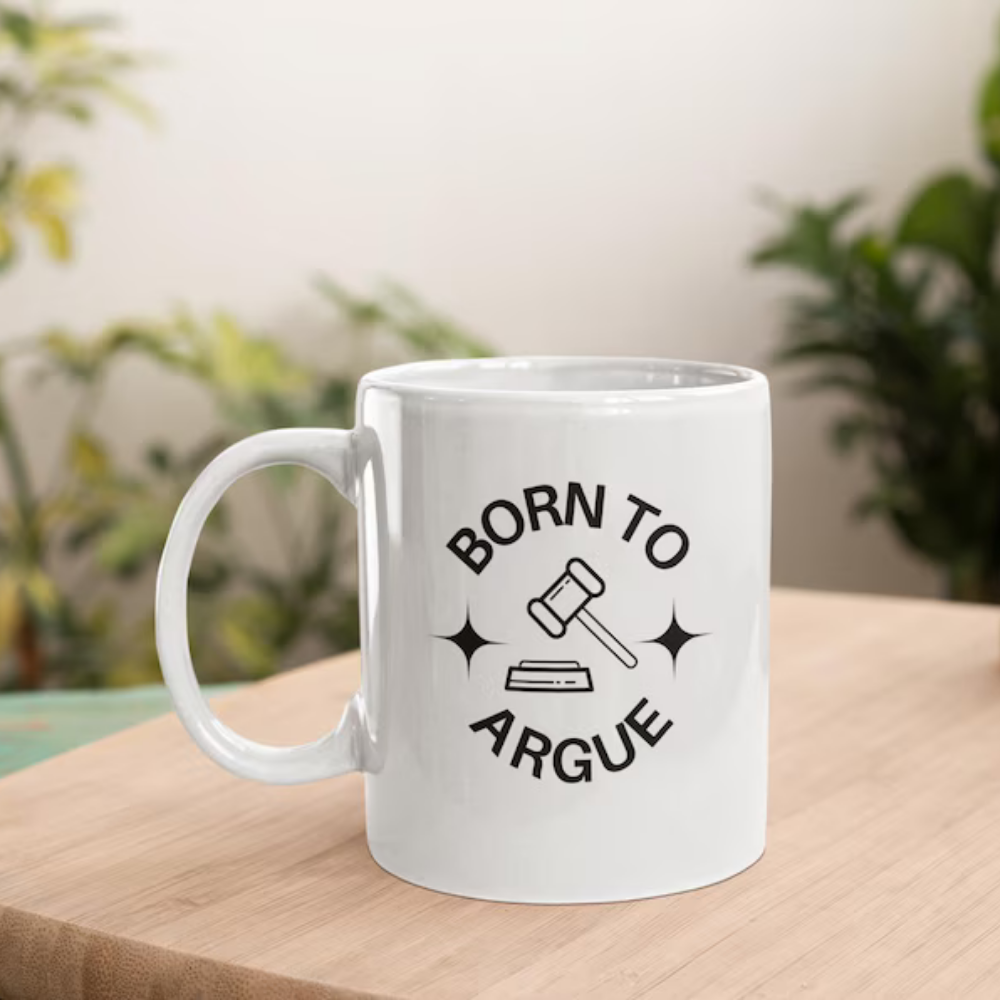 Bazinco Born To Argue Funny Lawyer Mug | Ceramic Coffee Mug with Judge Gavel Design | Gift for Lawyers, Advocates, Law Students & Attorneys | 11 Oz