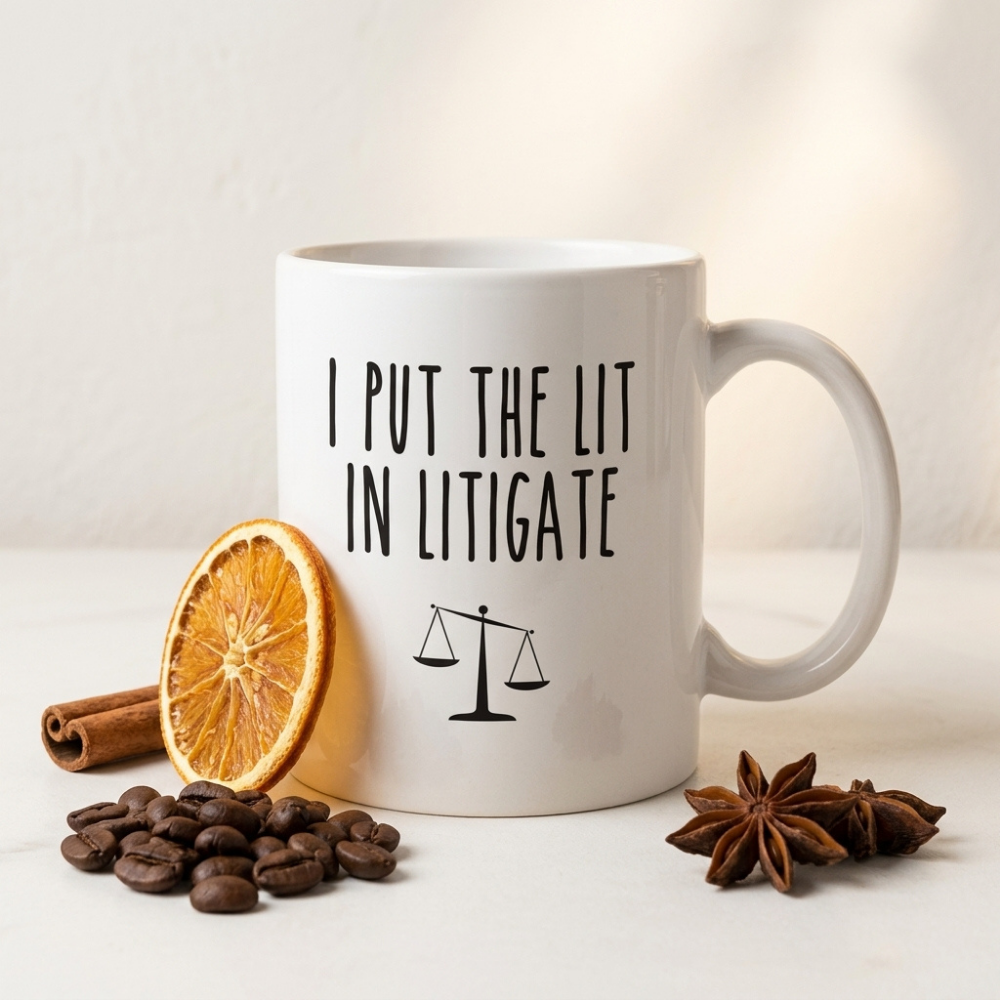 Bazinco I Put the Lit in Litigate Funny Lawyer Mug | Premium Ceramic Coffee Mug | Gift for Lawyers, Advocates, Attorneys & Law Students | 11 Oz
