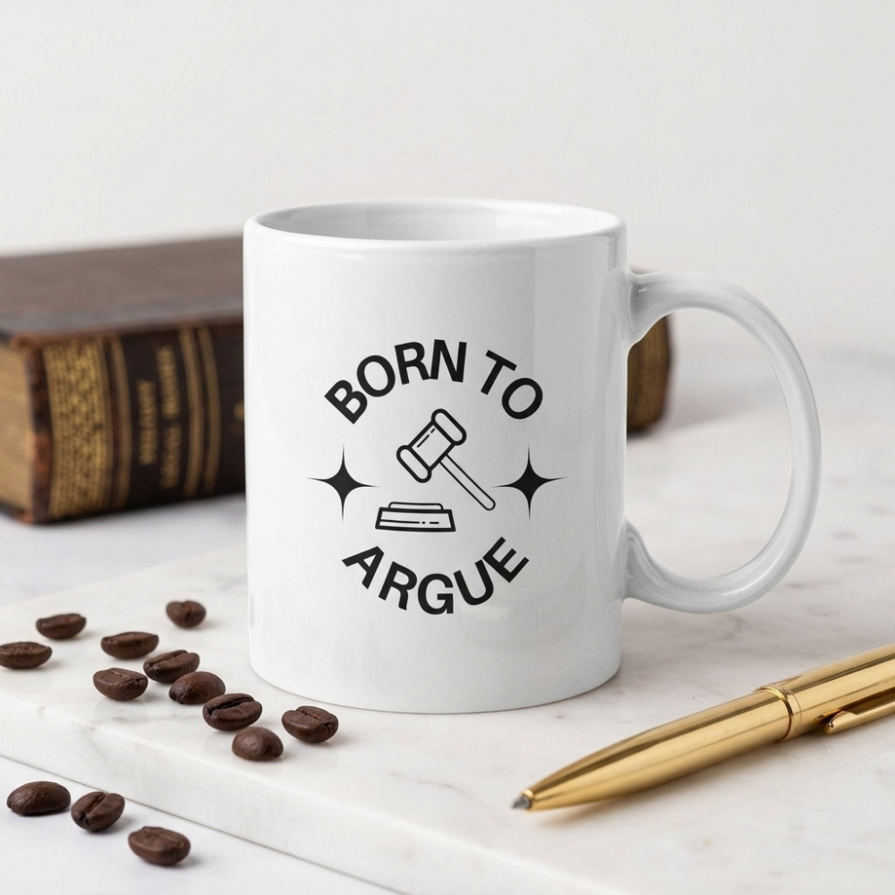 Bazinco Born To Argue Funny Lawyer Mug | Ceramic Coffee Mug with Judge Gavel Design | Gift for Lawyers, Advocates, Law Students & Attorneys | 11 Oz