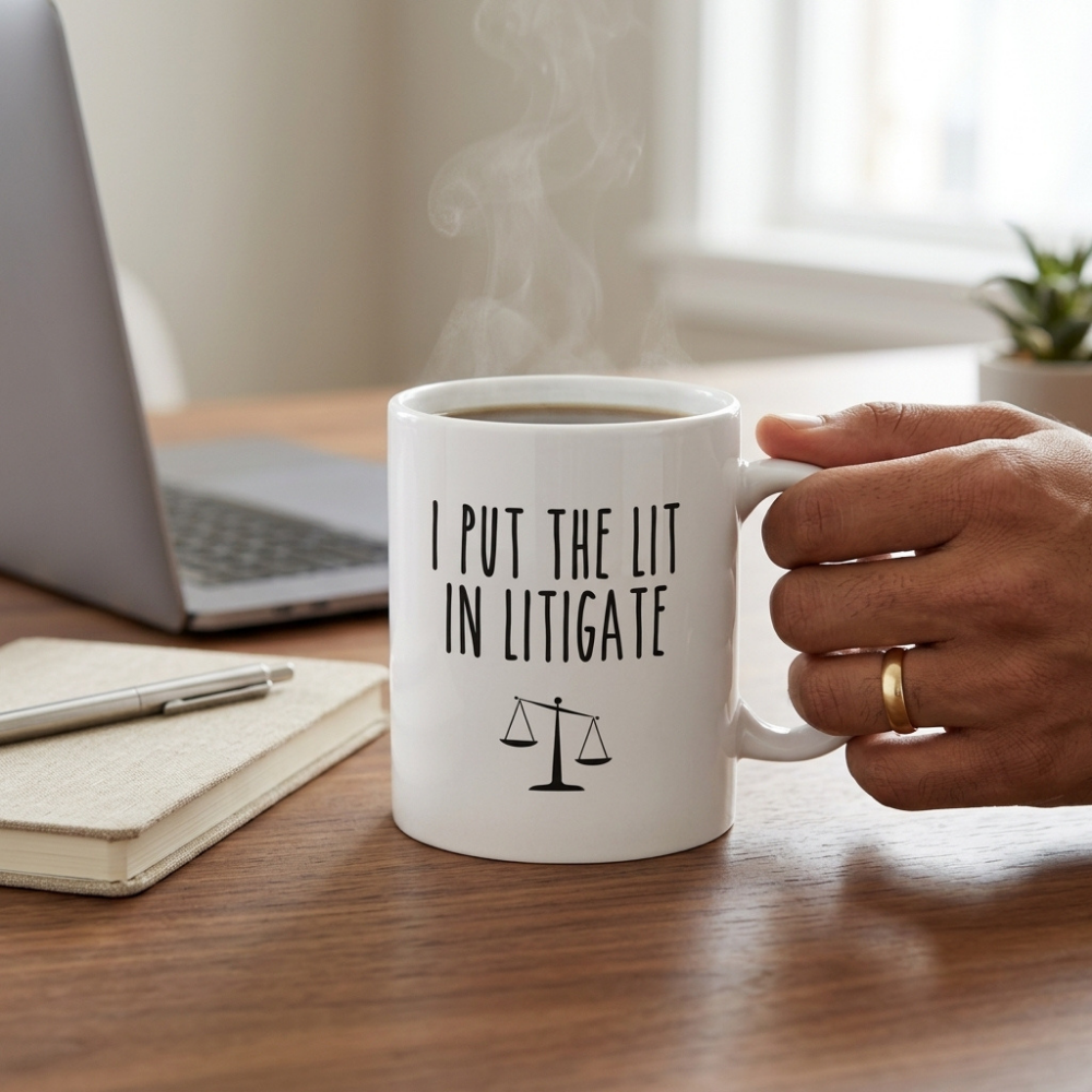 Bazinco I Put the Lit in Litigate Funny Lawyer Mug | Premium Ceramic Coffee Mug | Gift for Lawyers, Advocates, Attorneys & Law Students | 11 Oz