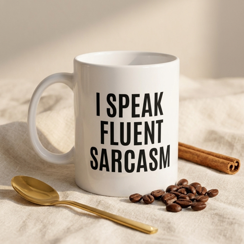 Bazinco I Speak Fluent Sarcasm Ceramic Coffee Mug | Funny Meme Quote Mug | Premium Printed White Mug | Microwave Safe | 11oz