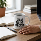 Bazinco I Speak Fluent Sarcasm Ceramic Coffee Mug | Funny Meme Quote Mug | Premium Printed White Mug | Microwave Safe | 11oz