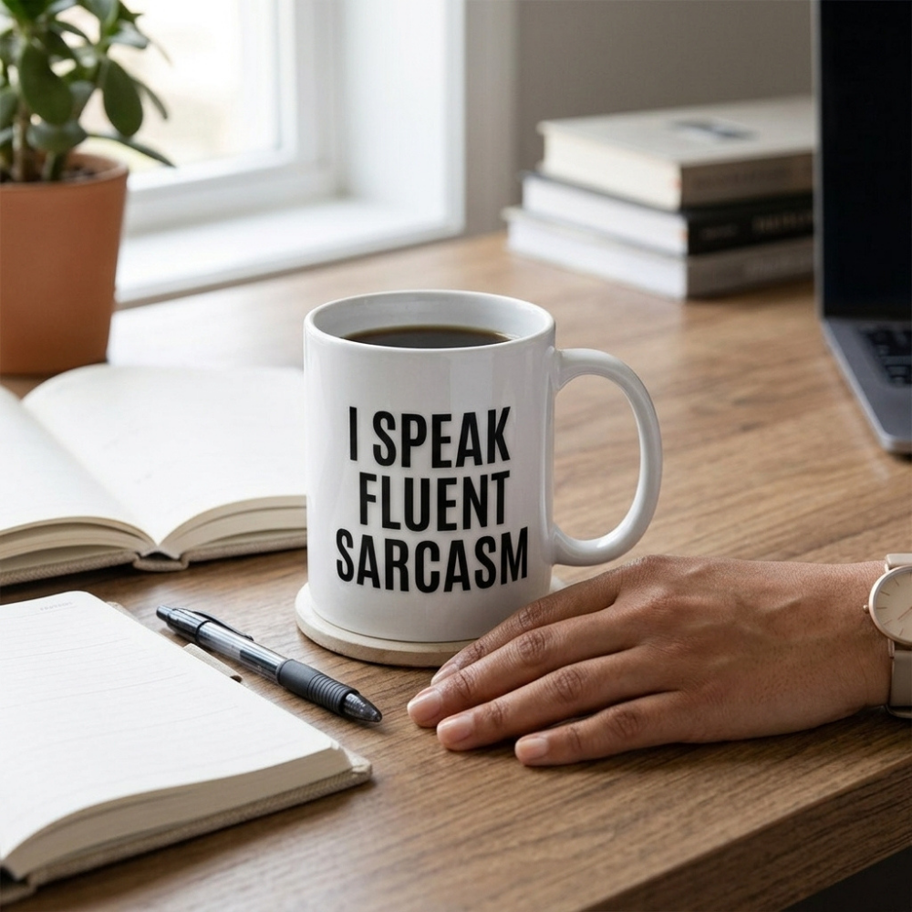 Bazinco I Speak Fluent Sarcasm Ceramic Coffee Mug | Funny Meme Quote Mug | Premium Printed White Mug | Microwave Safe | 11oz