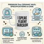 Bazinco I Speak Fluent Sarcasm Ceramic Coffee Mug | Funny Meme Quote Mug | Premium Printed White Mug | Microwave Safe | 11oz
