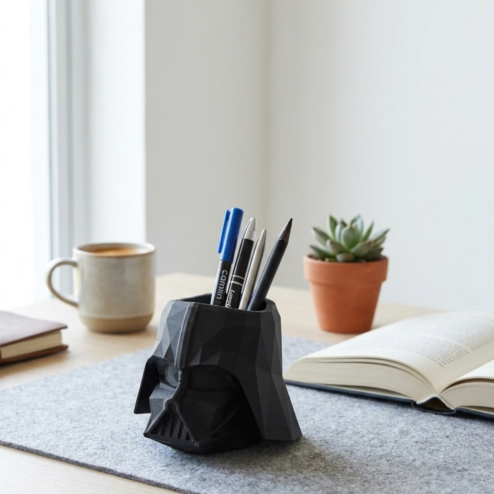 Bazinco Darth Vader Helmet Pen Holder | Geometric Desk Organizer for Pens, Pencils & Office Accessories