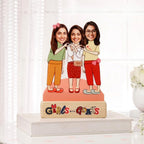 Bazinco Personalized Girl Besties Caricature Acrylic Plaque | Custom Friendship Photo Stand with Wooden Base | Unique Best Friend Gift for Birthday, Friendship Day & Special Occasions