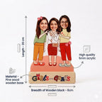 Bazinco Personalized Girl Besties Caricature Acrylic Plaque | Custom Friendship Photo Stand with Wooden Base | Unique Best Friend Gift for Birthday, Friendship Day & Special Occasions
