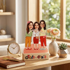 Bazinco Personalized Girl Besties Caricature Acrylic Plaque | Custom Friendship Photo Stand with Wooden Base | Unique Best Friend Gift for Birthday, Friendship Day & Special Occasions