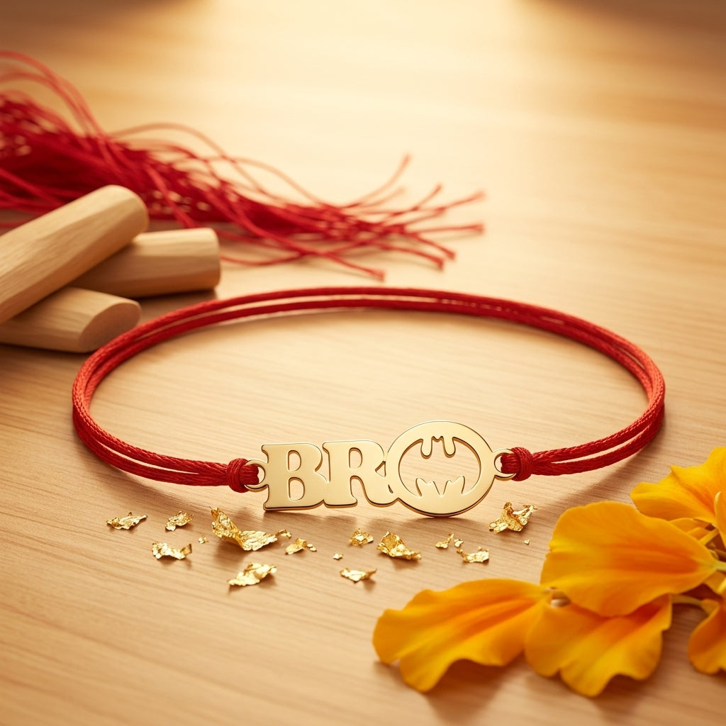 Bazinco Bro Batman Design Gold Finish Rakhi for Brother